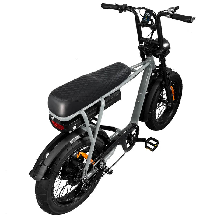 Black electric bike with a seat on a white background