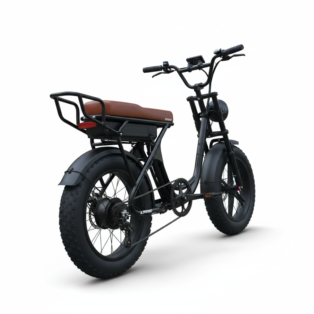 E-bike rear angle on white background